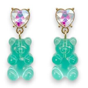 Gummy Bear Earrings Aqua Blue | Heart Stud Dangle NWT